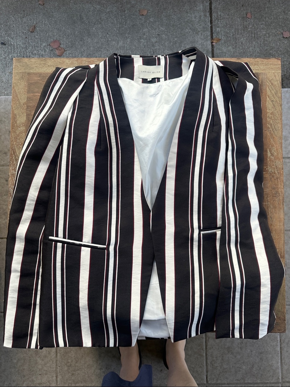 Lavish Alice Black and White Vertical Stripe Cape Blazer